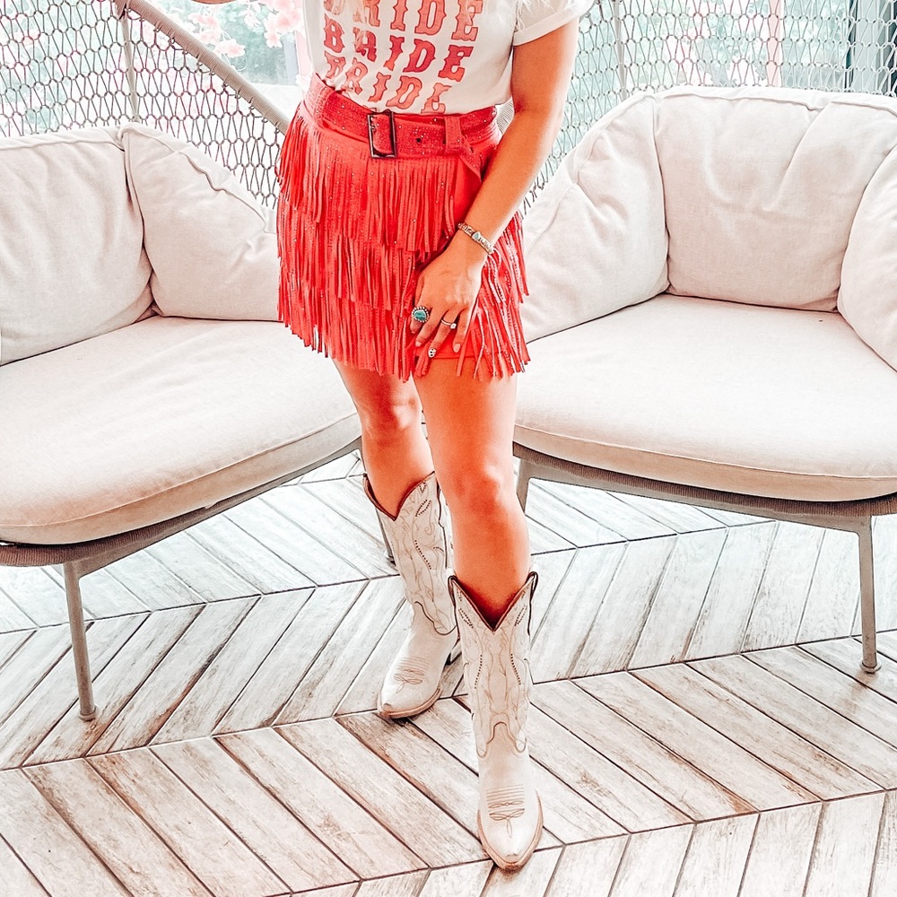 pink fringe skirt